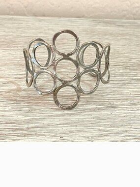Cuff Bracelet Wide Silver Circles Adjustable Metal
